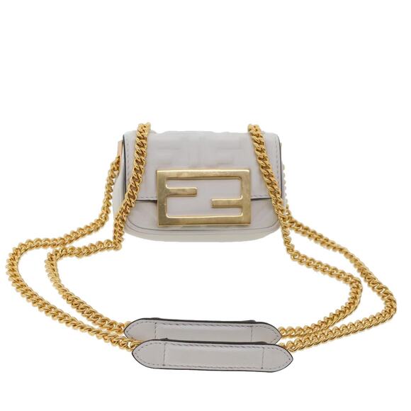FENDI Zucca Canvas Nano Baguette Chain Shoulder Bag Leather White - Picture 1 of 12